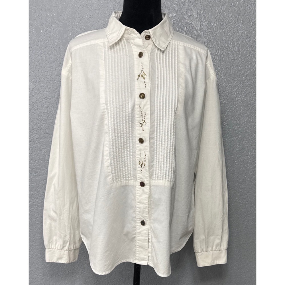 Vintage City Girl Sport White Pintuck Western Blouse Womens 16 USA 100% Cotton